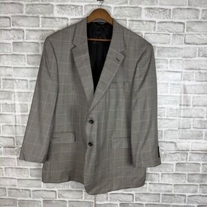 Jos A Bank Signature Collection Silk Wool Houndstooth Blazer Mens 48R Tan Blue